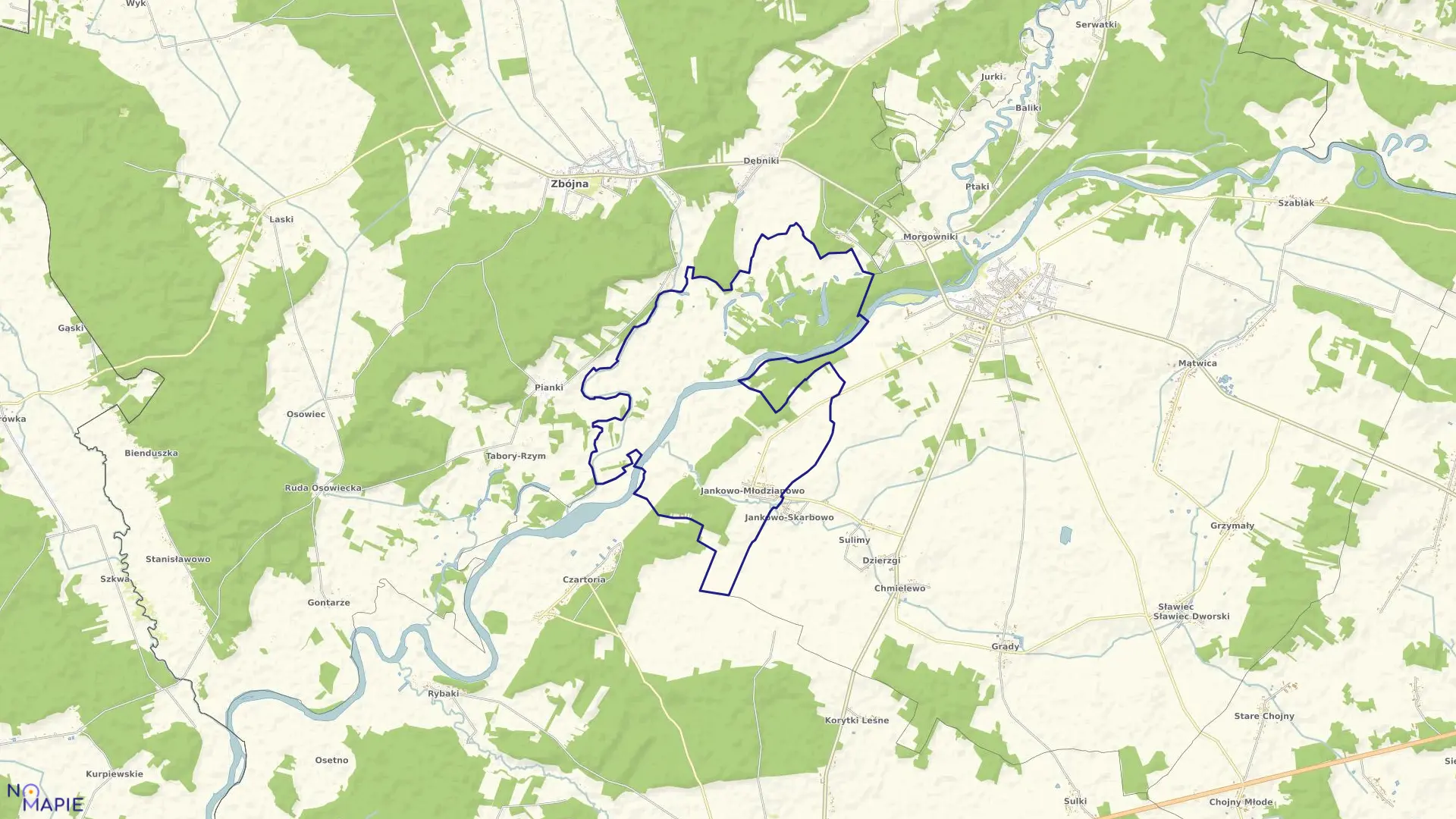 Mapa obrębu Jankowo Młodzianowo w gminie Nowogród